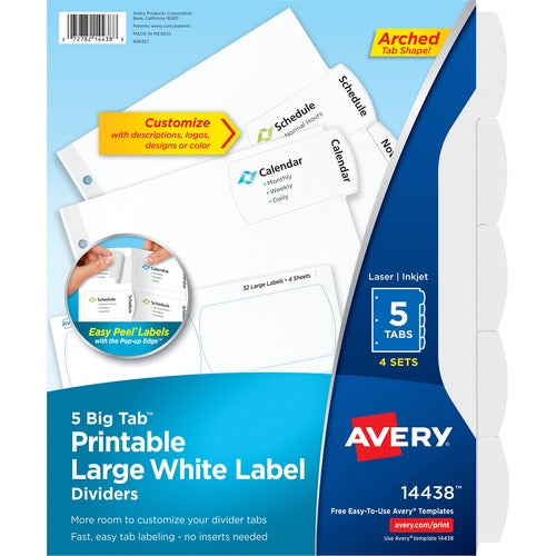Avery  Dividers with Big Tabs, Easy Peel, 5-Tab/ST, 4 Sets/PK, WE