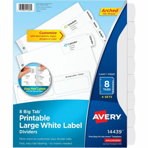 Avery  Dividers with Big Tabs, Easy Peel, 8-Tab/ST, 4 Sets/PK, WE
