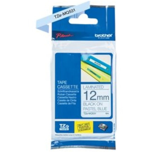 Brother  Laminated TZE Tape, 12mm, Black/Pastel Blue