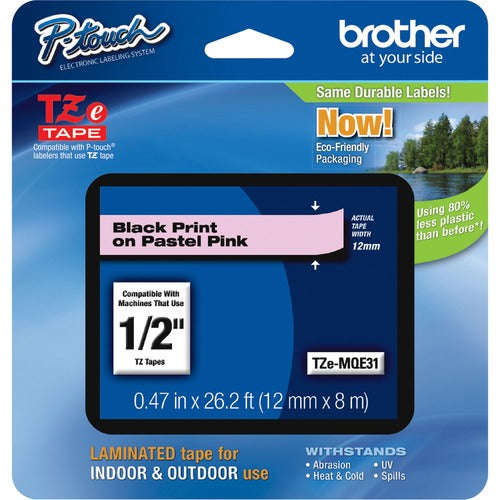 Brother  Laminated TZE Tape, 12mm, Pastel Pink