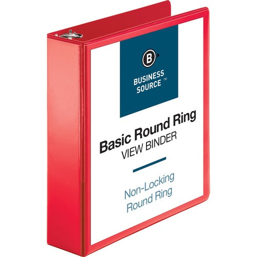 Business Source  View Binder, Round Ring, 2", Red