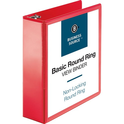 Business Source  View Binder, Round Ring, 3", Red