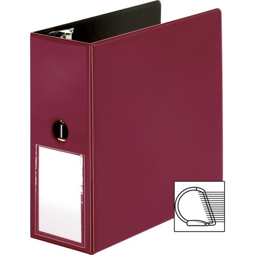 Business Source  Binder w/Label Holder, Slanted D-Ring, 5" Cap, Burgundy