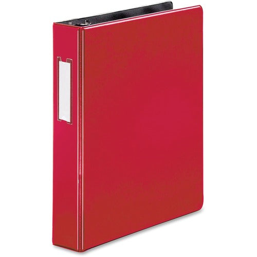Business Source  Binder w/Label Holder, Slanted D-Ring, 1-1/2" Cap, Red