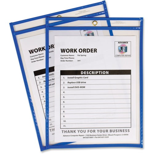 C-Line  Shop Ticket Holder, 9"x12", Metal Eyelet, Neon Blue