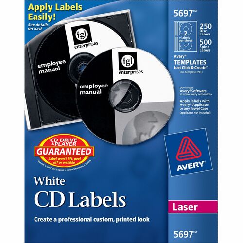 Avery  CD/DVD Labels, Laser, 250/PK, White