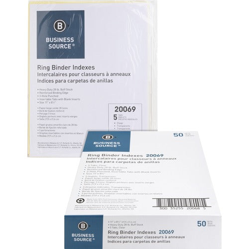Business Source  Binder Indexes, 1/2" Tabs, 11"x8-1/2",8 Tab, 50ST/BX, CL