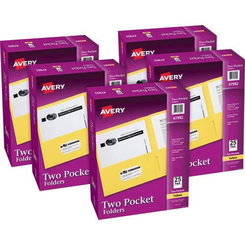 Avery  2-Pocket Folder, Letter-size, 20Sh/Pocket, 125/CT, Yellow