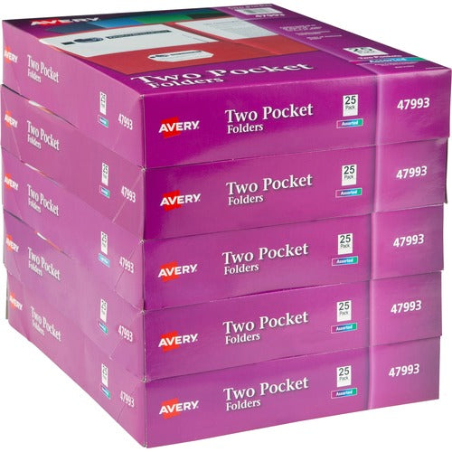 Avery  2-Pocket Folder, Letter-size, 20Sh/Pocket, 125/CT, Assorted