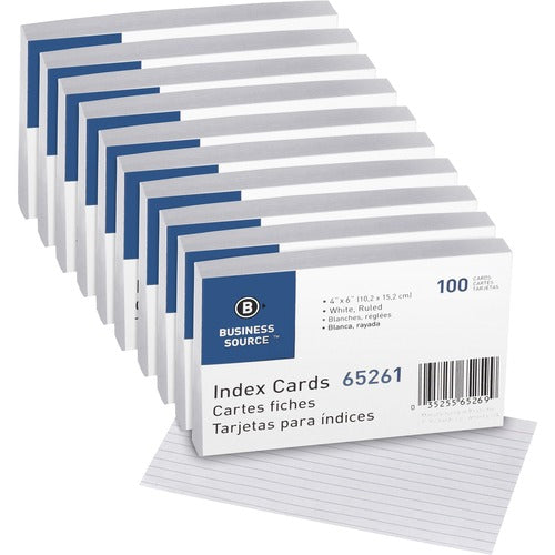 Business Source  Index Cards, Ruled, 72 lb., 4"x6", 100/PK, 10PK/BX, White