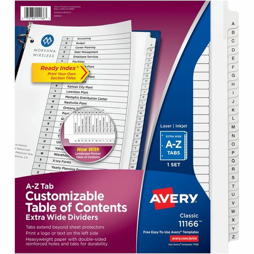 Avery  Dividers, Ready Index, A-Z, 9-3/4" x 11", 26/Set, White