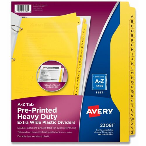 Avery  Dividers, A-Z, Extra-Wide, 9-1/20"W x 11-1/20"L, 26/Set, YW