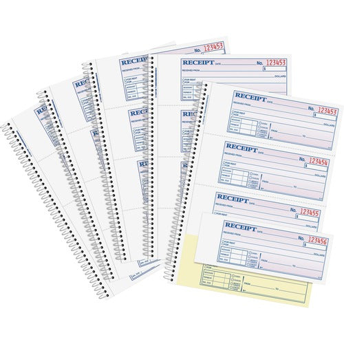 Adams  Money Receipt Book,Spiral,2Pt,200 Shts,7-5/8"x11",5/PK,WE/CA