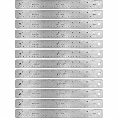 Acme United Corporation  Rulers, 12"L, Stainless Steel, Nonslip Cork Back, 12/BX, SR