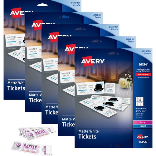 Avery  Tickets,w/TearStub,Laser/Inkjet,1-3/4"x5-1/2",200/PK,5/CT,WE