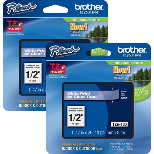 Brother  Tape Cartridge, Laminated, f/P-Touch 8m, 1/2", 2/BD, WE/CL