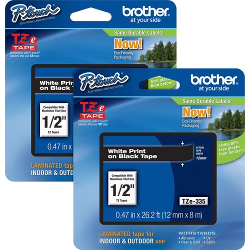 Brother  Tape Cartridge, Laminated, f/P-Touch 8m, 1/2", 2/BD, WE/BK