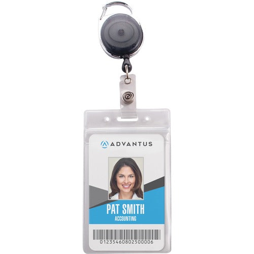 Advantus Corp.  Badge Holders, w/Reel, 2-7/12"x3-3/4"Insert, 10/PK, BK/CL