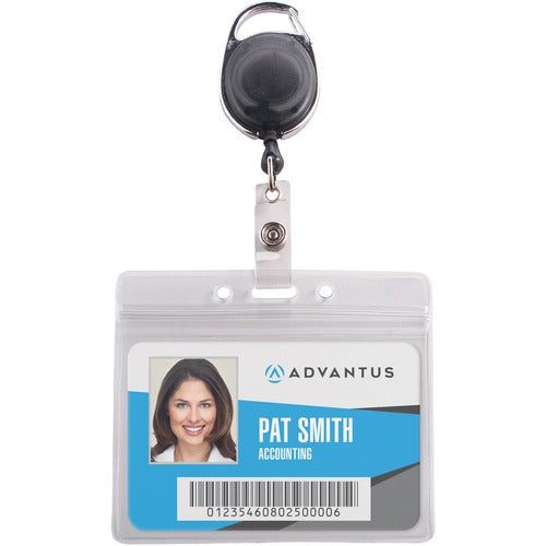 Advantus Corp.  Badge Holders w/Reel, 3-3/4"x2-7/12"Insert, 10/PK, BK/CL