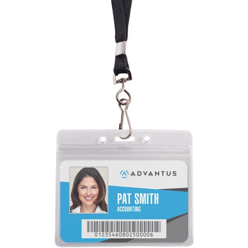 Advantus Corp.  Badge Holders, w/36"L Lanyard, Horiz, 20/PK, Black/Clear