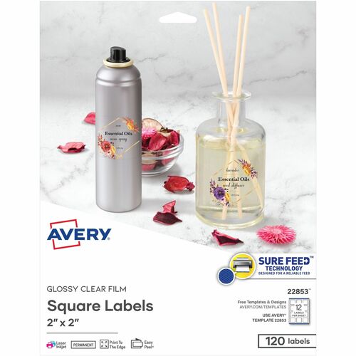 Avery  Labels, Square, 12UP, Laser/Inkjet, 2"x2", 120/PK, Glossy CL