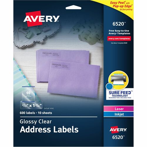 Avery  Mailing Labels, Ret Address, 2/3"x1-3/4", 600/PK, Glossy CL
