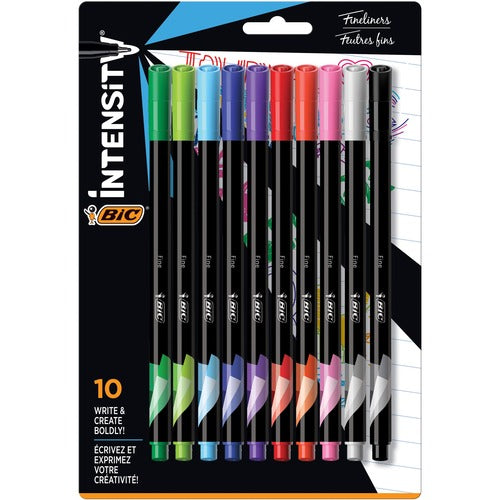 Bic  Felt-Tip Pen, Water-Based Ink, 0.4mm Tip, 10/PK, Assorted