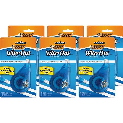 Bic  Correction Tape, 1/5"x39.3', Single Line, 6/BX, White