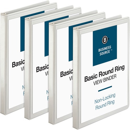 Business Source  View Binders, w/2 Inside Pockets, 1/2" Cap, 4/BD, White