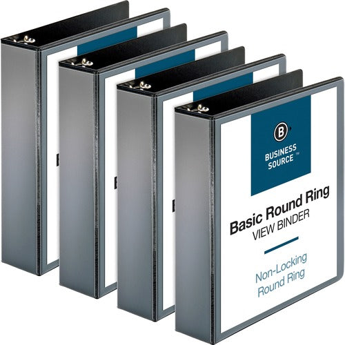 Business Source  View Binder, w/ 2 Inside Pockets, 2" Capacity, 4/BD, Black