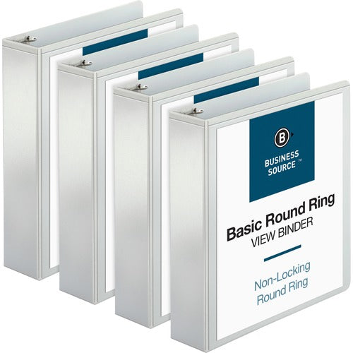 Business Source  View Binder, w/ 2 Inside Pockets, 2" Capacity, 4/BD, White