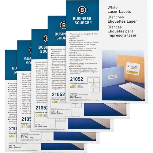Business Source  Mailing Labels, Laser/Inkjet, 3-1/3"x4",600/PK,5PK/CT,WE