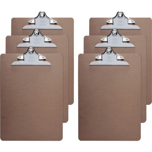 Business Source  Clipboards, Hardboard, Metal Clip, 9"x12-1/2", 6/BD, Brown