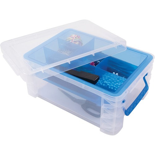 Advantus Corp.  Divided Storage Box, 10-3/10"Wx14-1/4"Lx6-1/2"H, Clear/Blue