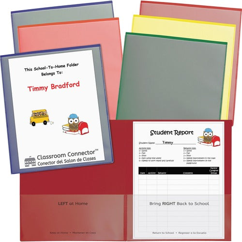 C-Line  School-To-Home Folder, 9-2/5"Wx11-3/4"Lx1/4"H, 6/PK, AST