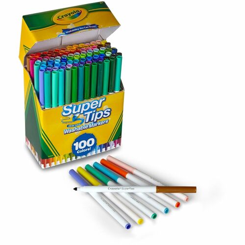 Crayola  Markers, Super Tips, Washable, 100/ST, Assorted