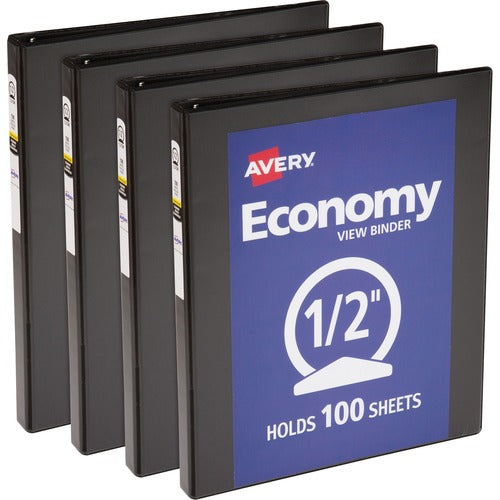 Avery  View Binder, 1/2" Round Rings, Economy, 11"x8-1/2", 4/BD, BK