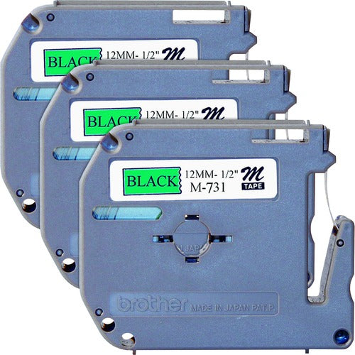 Brother  Labeling Tape, Nonlaminated, 1/2" Size, 3/BD, Black/Green