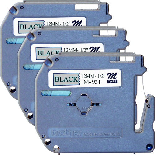 Brother  Labeling Tape, Nonlaminated, 1/2" Size, 3/BD, Black/Silver
