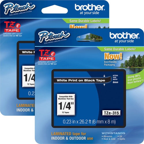 Brother  Tape Cartridge, Laminated, f/P-Touch 8m, 1/4", 2/BD, WE/BK