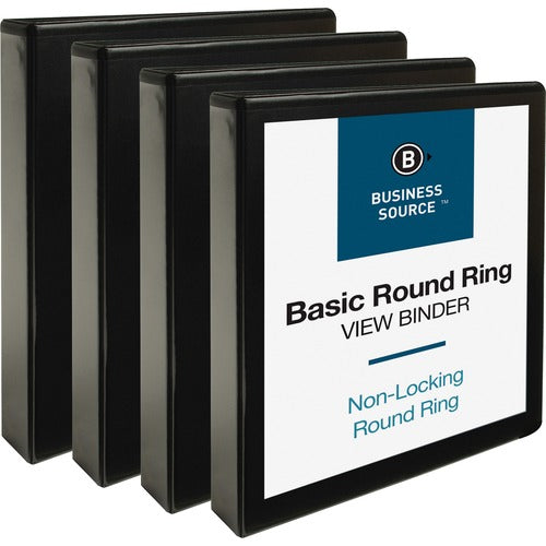 Business Source  View Binders, w/ 2 Inside Pockets, 1-1/2" Capacity, 4/BD, BK