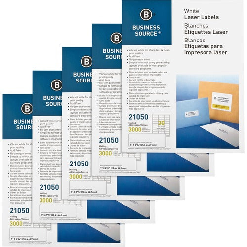Business Source  Mailing Labels, Laser/Inkjet, 1"x2-5/8",3000/PK,5PK/CT,WE