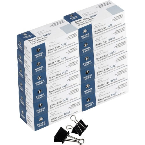 Business Source  Binder Clip,Medium,1-1/4",Steel,5/8" Cap,12/BX,120BX/CT,BK