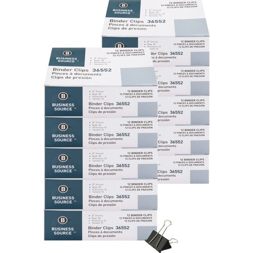 Business Source  Binder Clip,Large, 2", Steel, 1" Capacity,1 DZ/BX,10BX/BD,BK