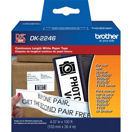Brother  Labels, Continuous-Length, Paper, 4.07"x100', Black on White