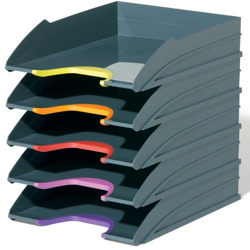 Durable Office Products  Letter Trays, 10"Wx12-4/5"Dx2-1/2"H, 5/ST, Anthracite Gray