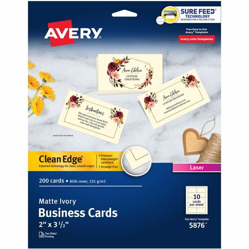 Avery  Printable Business Cards,2-Sides,200/PK,3-1/2"x2",Ivory