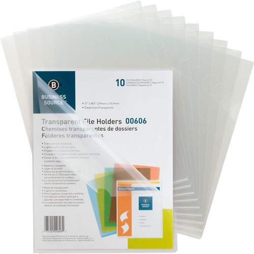 Business Source  File Holders, Poly, Water-resistant, 11"x8-1/2", 10/PK, CL