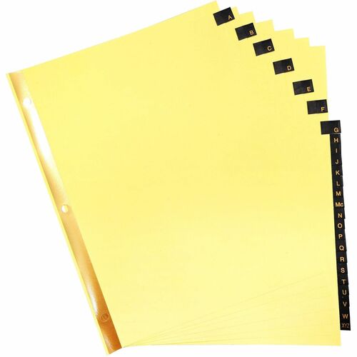 Business Source  Black Leather Tab Indexes, A-Z, 8-1/2"x11", 26/ST, Buff