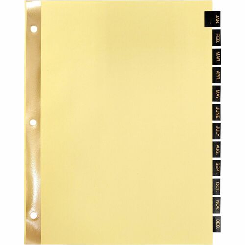 Business Source  Tab Indexes,Monthly,8-1/2"x11",Black Leather,12/ST,Buff